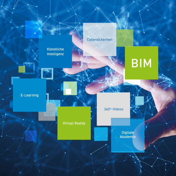 Hand im digitalen Nebel mit Wortwolke zur Digitalisierung