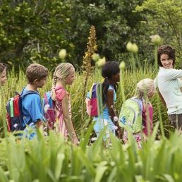 Lehrerin auf einen Ausflug mit Kindergruppe ins Grüne