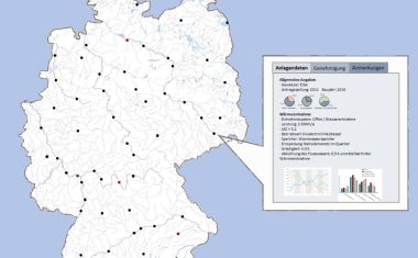Deutschlandkarte mit Punkten, die die Wärmeentnahmenstellen darstellen